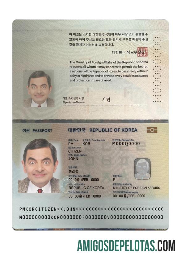 Passaporte Coreano 2022 Presente exemplo